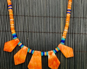 Spiny Oyster Shell Necklace  •  AAA Quality • Natural Spiny oyster Shell • Shell Necklace • Orange Color