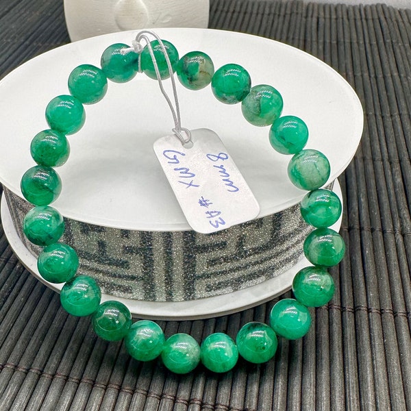 Emerald Round Bracelet - 8 mm Size - Code #A3   - Natural Emerald Bracelet - Length 7.5 Inch