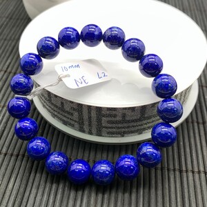 Lapis Bracelet- 10 mm Size - Code L2  - Natural Lapis Round Bracelet- Length 7.5 Inches - AAA Quality - Dark Blue Color Lapis
