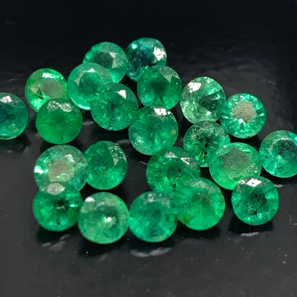 Emerald Round Faceted Cut 3 mm Size - Pack of 4 Pcs - Natural Emerald Cut loose Stone  - Origin Zambia