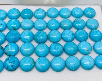 Kingman Turquoise 8 mm Cabs - Natural Turquoise Cabs- Quality AAA- gemstone cabs Pack of 2 pc 100% natural turquoise- Flat Back Cabochons