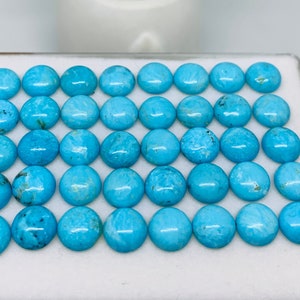Kingman Turquoise 8 mm Cabs - Natural Turquoise Cabs- Quality AAA- gemstone cabs Pack of 2 pc 100% natural turquoise- Flat Back Cabochons
