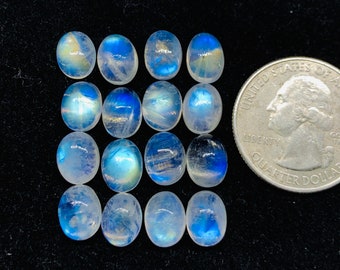 Pacote de cabochão oval de pedra lunar de 7x9 mm com 4 peças código #MM16 qualidade AAAA - cabochão de pedra lunar arco-íris-natural sem tratamento