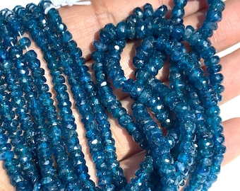 3-5 mm Neon Apatite Faceted Roundel Beads • AAA Quality Beads • 16 Inch Length • Natural  Blue Apatite Beads