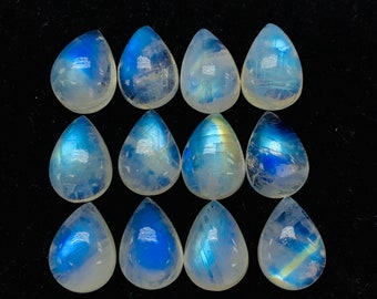 12 Pieces Natural White Moonstone Cabochons Lot 11x14 to 12x15mm Fancy Shape Genuine Moonstone Gemstone Loose Stone Smooth Cabs