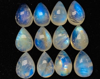 9x13 mm Moonstone Pear Cabochon Pack van 4 Pcs Code #MM10 AAA+ Kwaliteit -Rainbow Moonstone Cabochon-Natural Untreated