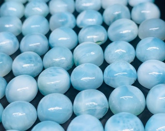 Cabujón de larimar • Tamaño de 8 mm • Paquete de 2 piezas • Cabujón redondo de larimar natural • Cabujones de larimar • Origen República Dominicana