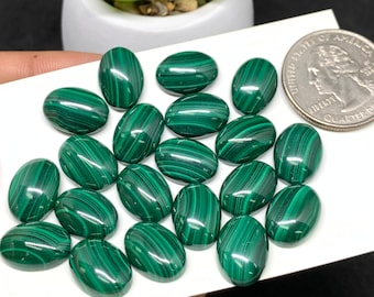 Malachite Cabochon 10x14 mm Size - Pack of 4 Pcs - AAA Quality - Malachite Oval cabochons - Malachite Cabs