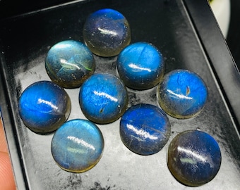 Labradorita Cabochão Redondo 12 mm Tamanho Pacote com 4 Peças - Qualidade AAAA - Labradorita Natural Azul Flash cabs - Labradorita Pedra Solta