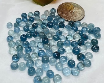 Aquamarine 5MM Round Cabs- Aquamarine cabochon Pack of 6 Pcs Good Quality cabs- Blue Aquamarine, origin Nigeria