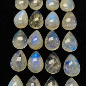 13X18 MM Rainbow Moonstone Pear Cabs, Pack of 2 Pc. Good Quality Cabochons , origin India . AAA Good Quality cabs.