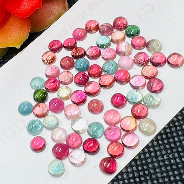 Tourmaline cabs 4MM Multi Color Cabochon  ,Tourmaline gemstone loose cabs , Tourmaline cabs , Pack of 5Pcs, AAA Quality