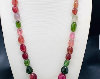 Collar de turmalina en forma de pepitas (9 x 11 a 15 x 22 mm, código T2, peso 354 cts, calidad AAA, multiturmalina natural, cuentas raras)