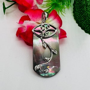 Mother of pearl Silver pendant, Black Mother of pearl, 925 genuine silver pendant. hand made pendant.