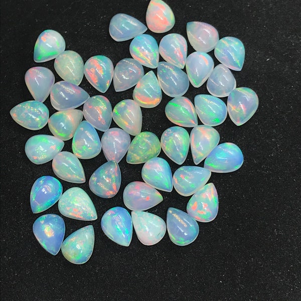 Ethiopian Opal 10X7mm Pear size Cabs Pack of 2 Pieces -Code P-1 AAA Quality (AAA Grade) Opal Cabochon - Ethiopian Opal Pear Cabochon