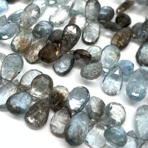 Moss Aquamarine 7X10-12 mm Pear Faceted -Moss Aqua Briolettes, Length 8 inch Top Quality AAAA- Moss Aquamarine Pear Shape Beads