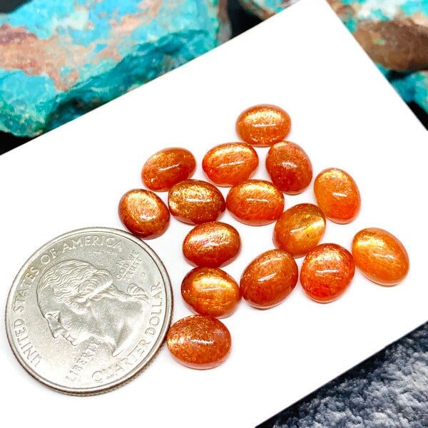 Sunstone Cabochon 6x8 mm -Pack of 5 Pieces  -AAA Quality cabs- Sunstone Oval Cabochon -Natural Sunstone Cabs