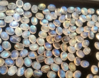 Pack of 10 Pc Good Quality Cabochons Code AAA50 5X7MM Oval Rainbow Moonstone Smooth Cabs