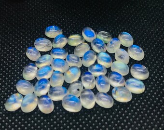 Pack of 10 Pc Good Quality Cabochons Code AAA50 5X7MM Oval Rainbow Moonstone Smooth Cabs