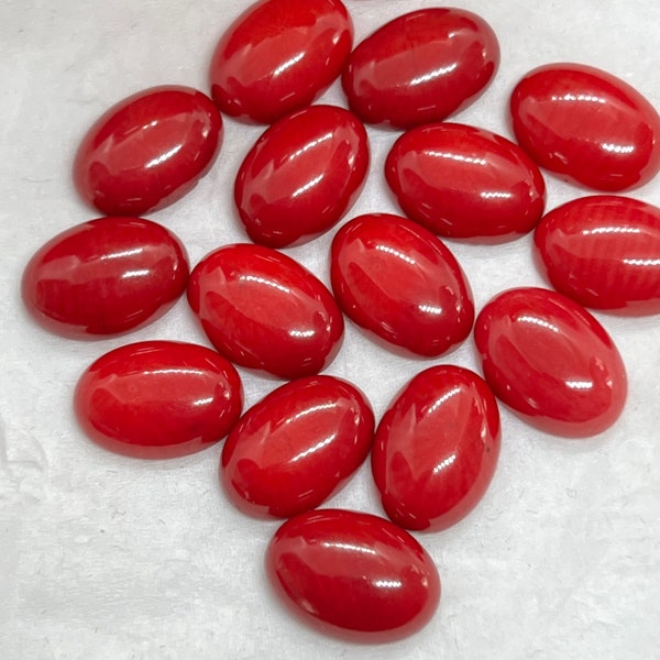 Coral cabs 10X14 MM, Red coral Cabs, Gemstone loose cabs . Pack of 4 cabochon. Ring size cabs. Dyed coral cabochon