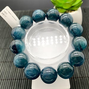 Green Kyanite Bracelet - 17 mm Size - Code #B17 - AAAA Quality - Length 7.5 Inch- Natural Kyanite Round Bracelet