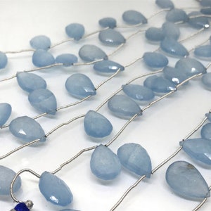 12X18 MM Sky Blue Jade faceted Pear Briolette 8&quot; Strand, Top Quality pear shape.Gemstone Briolettes