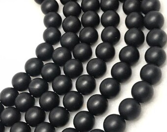 Perline rotonde lisce opache di onice nero da 8 m, forma di pietra preziosa, lunghezza 16 pollici - Perline con finitura opaca