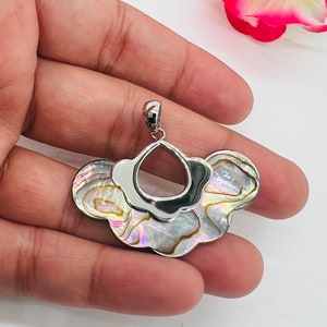 Mother of pearl Silver pendant, Black Mother of pearl, 925 genuine silver pendant. hand made pendant.