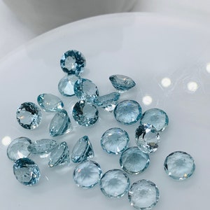 Aquamarine Round Faceted 7 mm Size  - Pack of 1 Piece - AAAA Quality -  Dark Blue Color-  Natural Aquamarine Stone