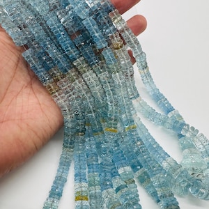 Aquamarine Faceted Heishi Beads - 7.5- 15 mm  size -  Length 16” AAAA Quality- Blue Aquamarine Faceted Wheel shape Beads