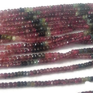 Pink Tourmaline Faceted Roundel 4MM , Mostly Pink Color in Strand 14"