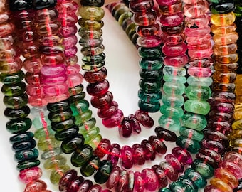 Tourmaline Roundel Beads 8 mm 7mm 6 mm size - AAA Quality - 40 cm Length - Natural Tourmaline Rondelle Beads