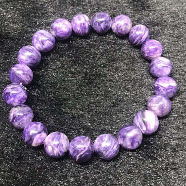 Charoite Bracelet 10 mm  - AAA Quality - Gemstone Beads - weight 67gm- Charoite Beads length 7.5 Inch Origin Russia- Charoite Round Bracelet