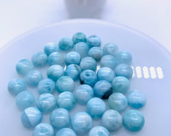 Cabujón de larimar • Tamaño de 8 mm • Paquete de 2 piezas • Calidad AA • Cabujón redondo de larimar natural • Cabujones de larimar