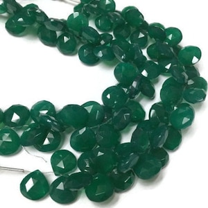 10pcs Approx- 12-13mm-Green Onyx Faceted Heart Shape Briolette ,Deep Green Onyx Briolettes
