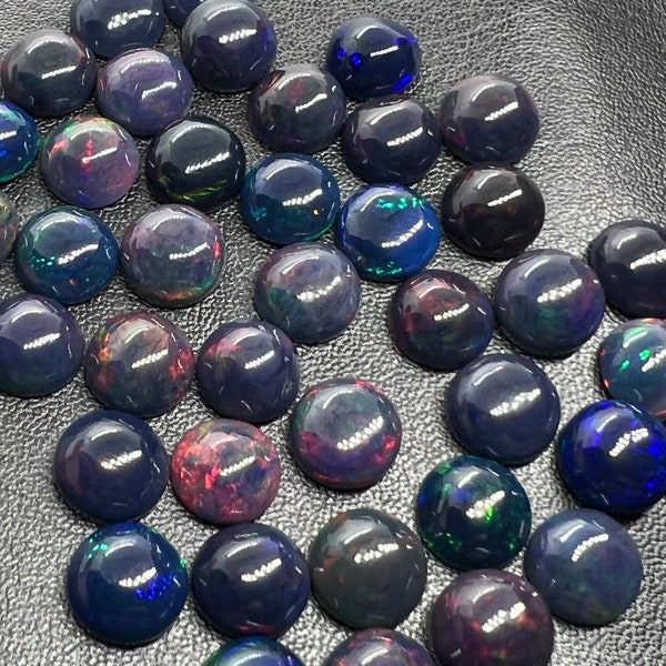 Black Opal Cabochon 8mm Size • Pack of 2 Pcs •  - AAA Quality • Natural Opal  Treated Color • Ethiopian Opal Cabs