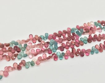4X6MM Tourmaline FacetedPearBriolettes, Briolettes de turmalina, 8.5 pulgadas Strand Multi Color tourmaline, diseño de turmalina