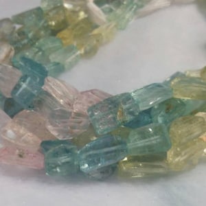 MULTI AQUAMARINE 9X14MM faceted Nuggets, Faceted tumble shape, Length 15”Top Quality AAAA