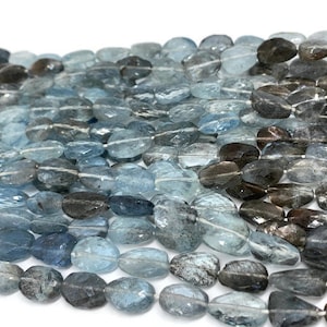 モスアクアマリンファセットナゲット 9-10 x 12-14 mm サイズ 長さ17インチ 最高品質 AAAA- モスアクアマリンビーズ