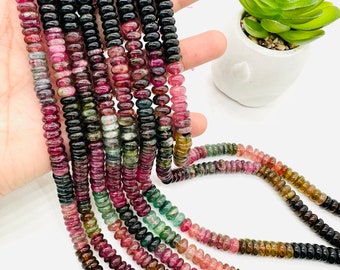 Tourmaline Roundel Beads 8 mm size- Code #T1 - AAA Quality - 40 cm Length - Natural Tourmaline