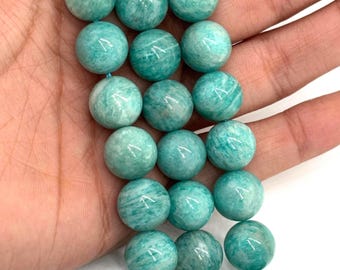 Pulsera de amazonita con cuentas redondas de 12 mm. Longitud elástica de 15,5 pulgadas. Cuentas de amazonita natural de calidad AAA.