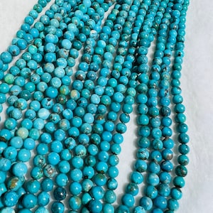 Turquoise Round 6MM Beads , 100 % Genuine Stone , Length in 16 Inch, Turquoise Round Beads