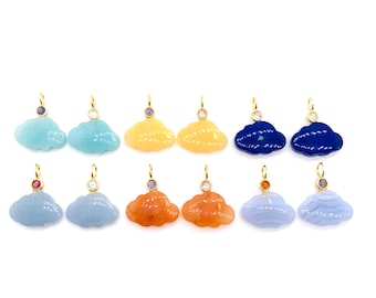 Colgante con forma de nube y gema, tamaño 18 x 12 mm - Plata 925 y baño de oro - Colgante de gema - Colgante de plata con incrustación de gema