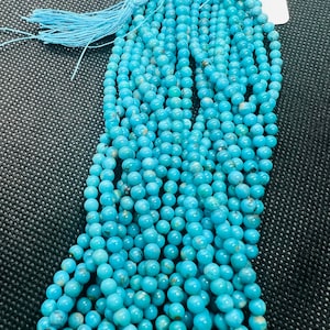 Turquoise Round 4MM Beads , 100 % Genuine Stone , Length in 16 Inch, Turquoise Round Blue AAA quality in color