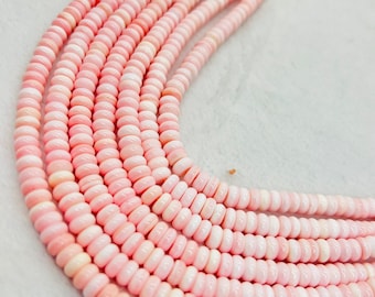 Contas redondas de concha de búzio-rainha de 6 mm • Comprimento: 40 cm • Qualidade AAA • Contas de concha de búzio-rainha rosa natural