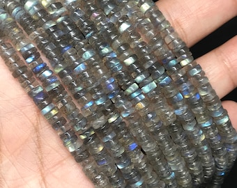 Labradorita con forma de neumático o rueda, tamaño 4 mm, calidad AAA, longitud 15 pulgadas. Labradorita azul brillante, labradorita redonda plana.