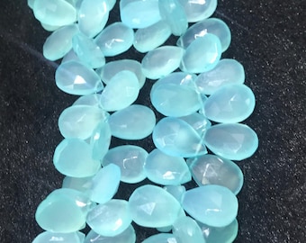 Chalcedony 12X16M Pera Sfaccettata Briolettes , Forma pera chalcedony perù, Aqua chalcedony , lunghezza 8 pollici.
