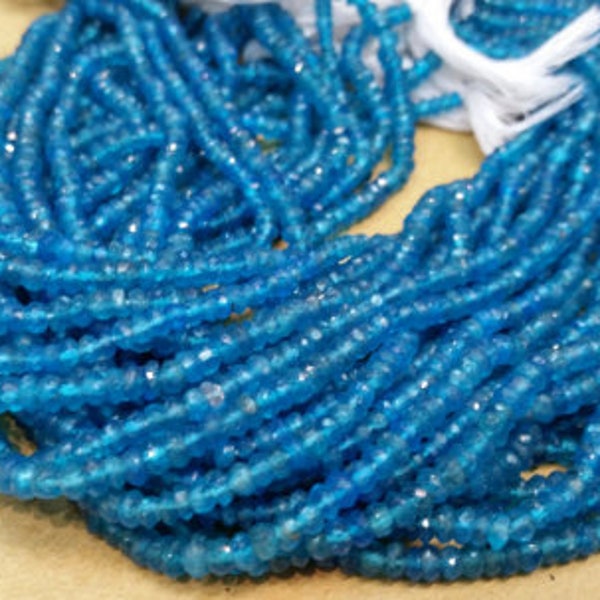 Neon Apatite faceted Rondelle 3 - 3.5mm AAA grade, top quality, Blue Apatite faceted