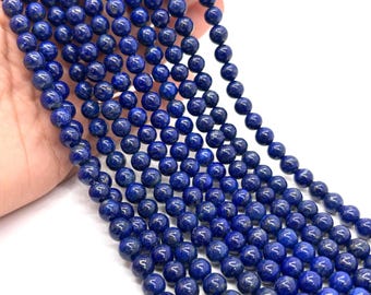 Cuentas redondas de lapislázuli natural de 7 mm, longitud 16", calidad AA, lapislázuli azul, origen Afganistán
