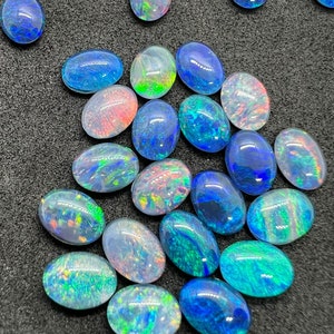 Australian Opal 8X6 mm Cabs, Pack of 4 Pieces -AAA Quality, Opal Triplet Cabochon - Australian Opal Oval Cabochon, flat bottom.